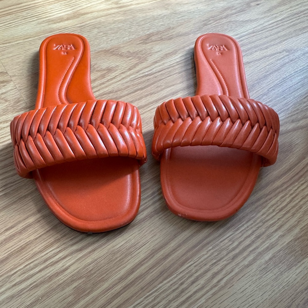 Zara Vibrant Orange Braided Slides
